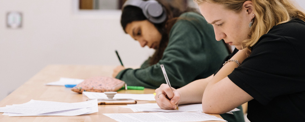 Students writing something