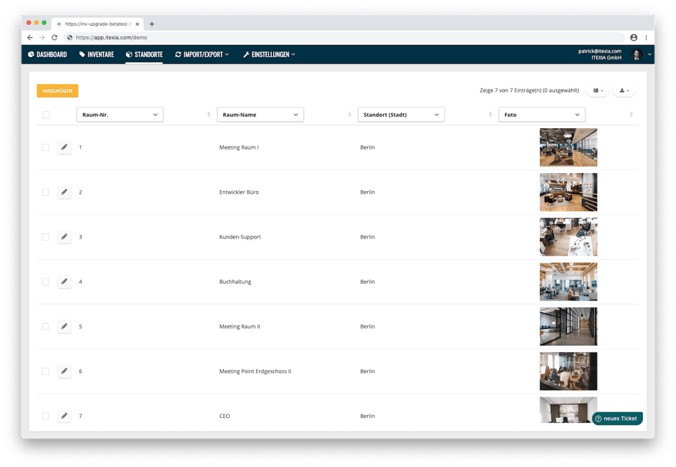 Standorte verwalten in der seventhings Software